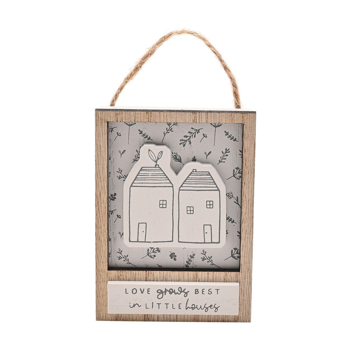 Two Little Houses Mini Wooden Frame Hanging Plaque - White