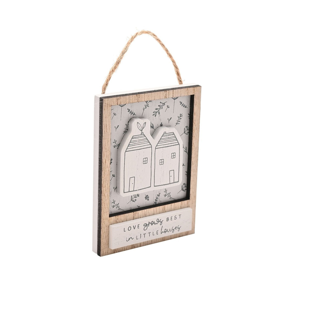 Two Little Houses Mini Wooden Frame Hanging Plaque - White