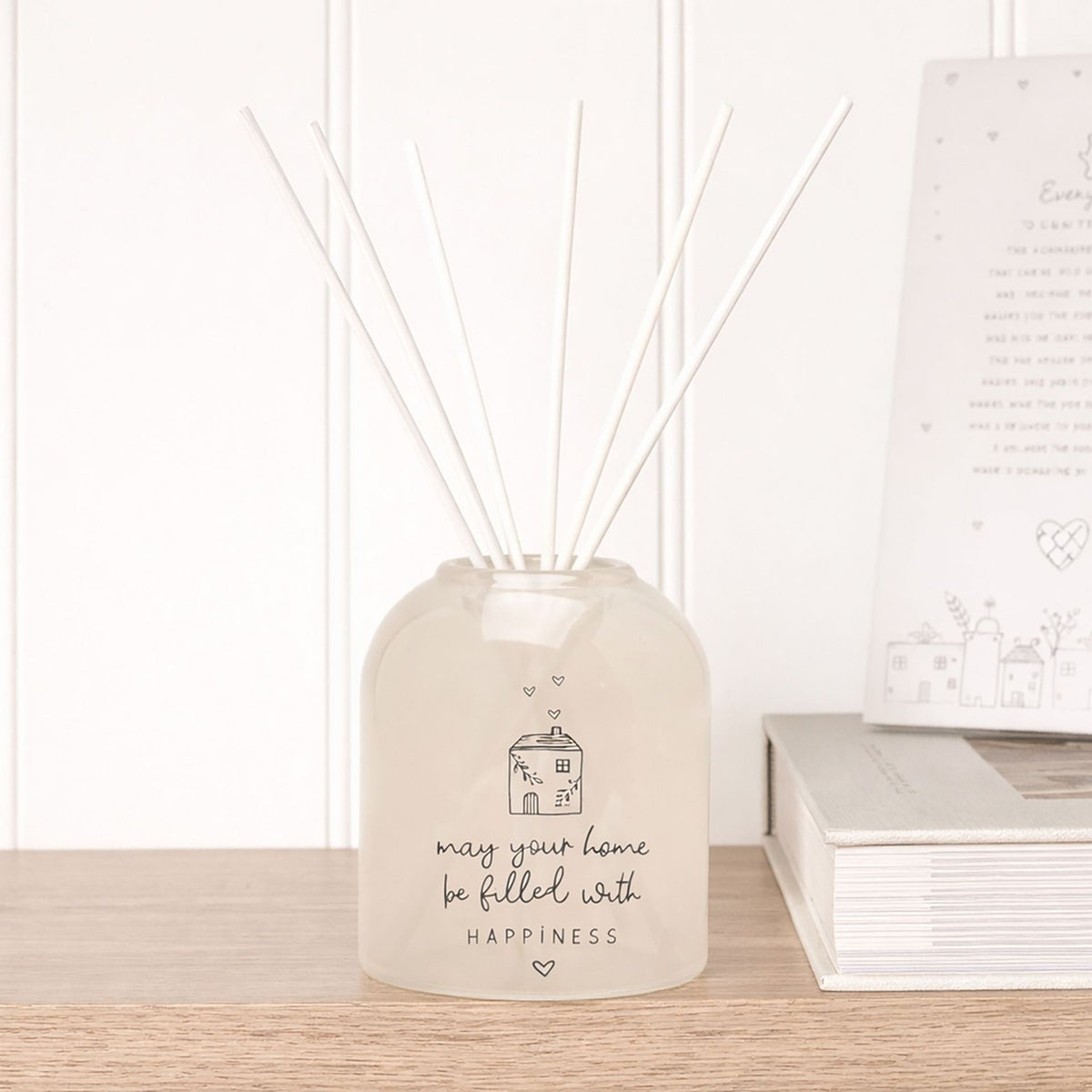 Happy Home Arched Frosted Reed Diffuser 200ml - Cream & Grey