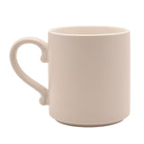 Cream ceramic mug with a curved C-shaped handle, plain exterior and glazed interior, shown against a plain white background.
