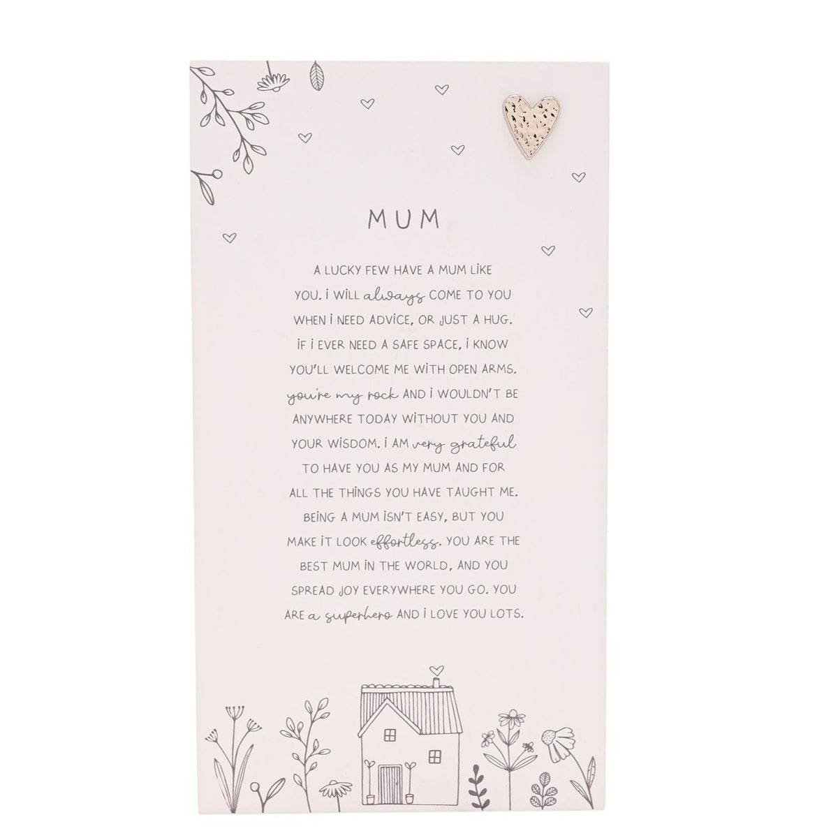 Mum Standing Verse Plaque with Heart - Off White & Grey