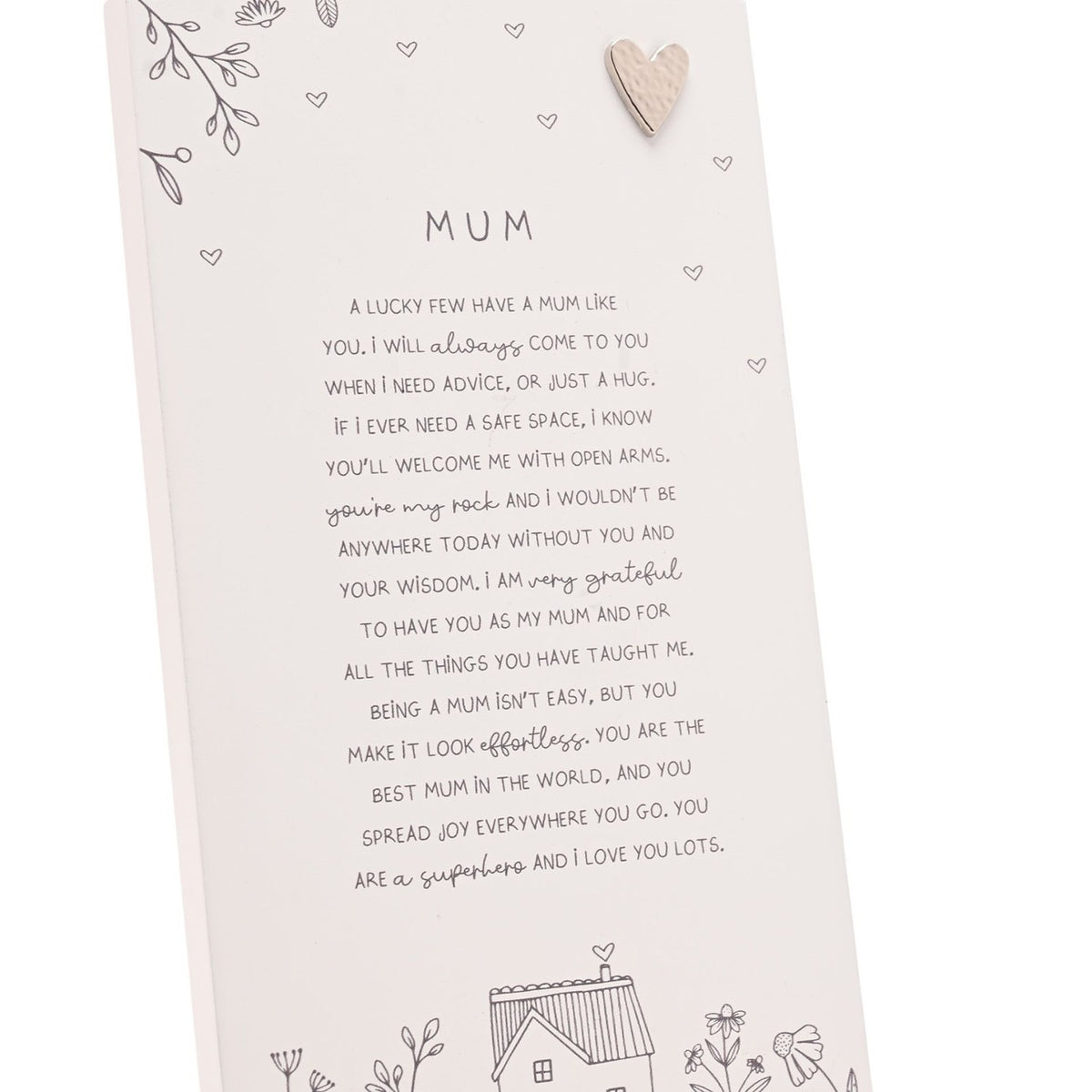 Mum Standing Verse Plaque with Heart - Off White & Grey