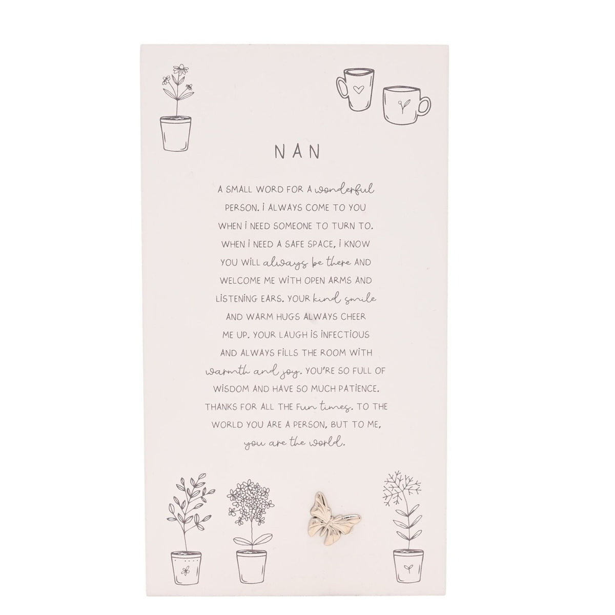 Nan Potted Plant Standing Verse Plaque - Off White & Grey