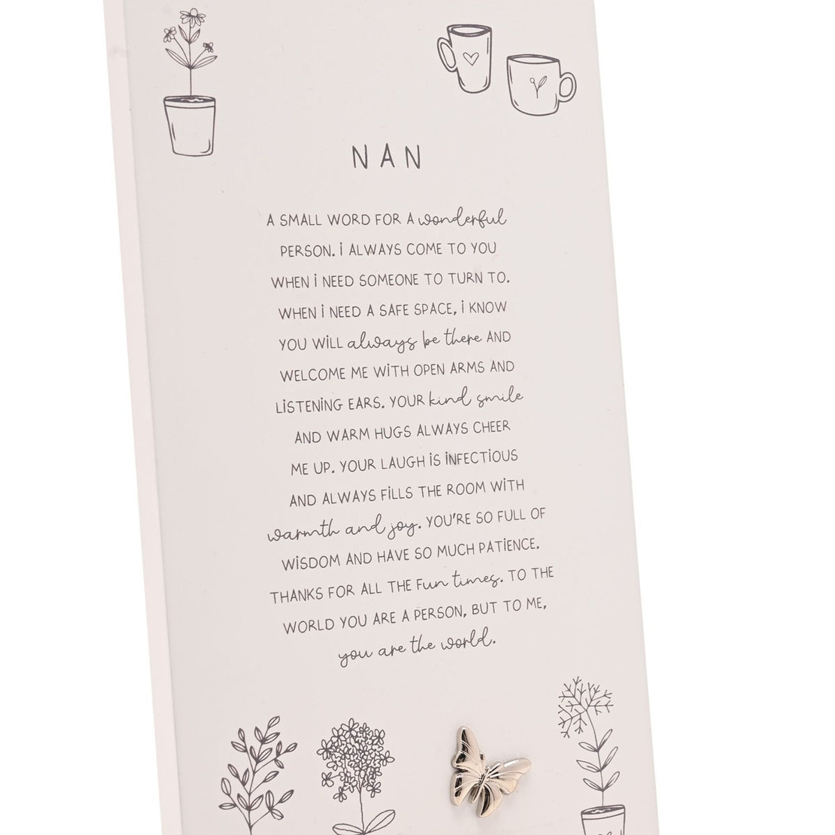 Nan Potted Plant Standing Verse Plaque - Off White & Grey