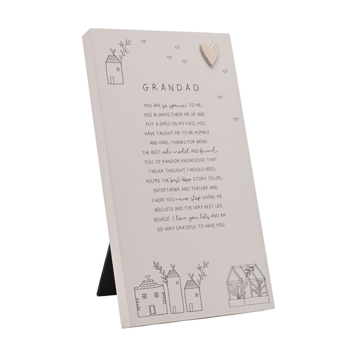 Grandad Standing Verse Plaque with Heart Ornament - Grey