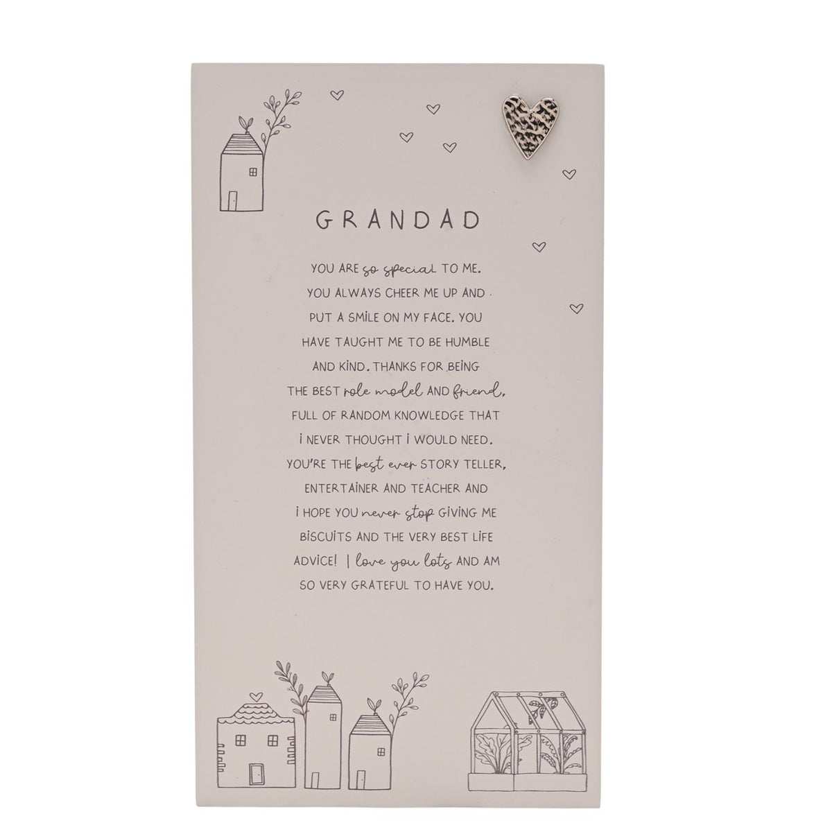 Grandad Standing Verse Plaque with Heart Ornament - Grey