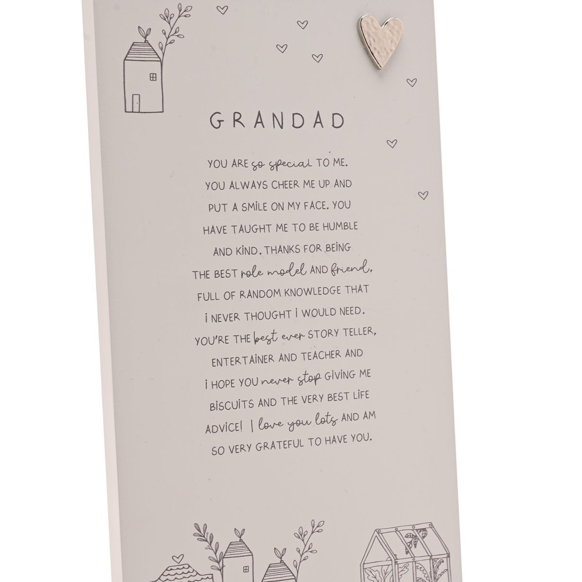 Grandad Standing Verse Plaque with Heart Ornament - Grey