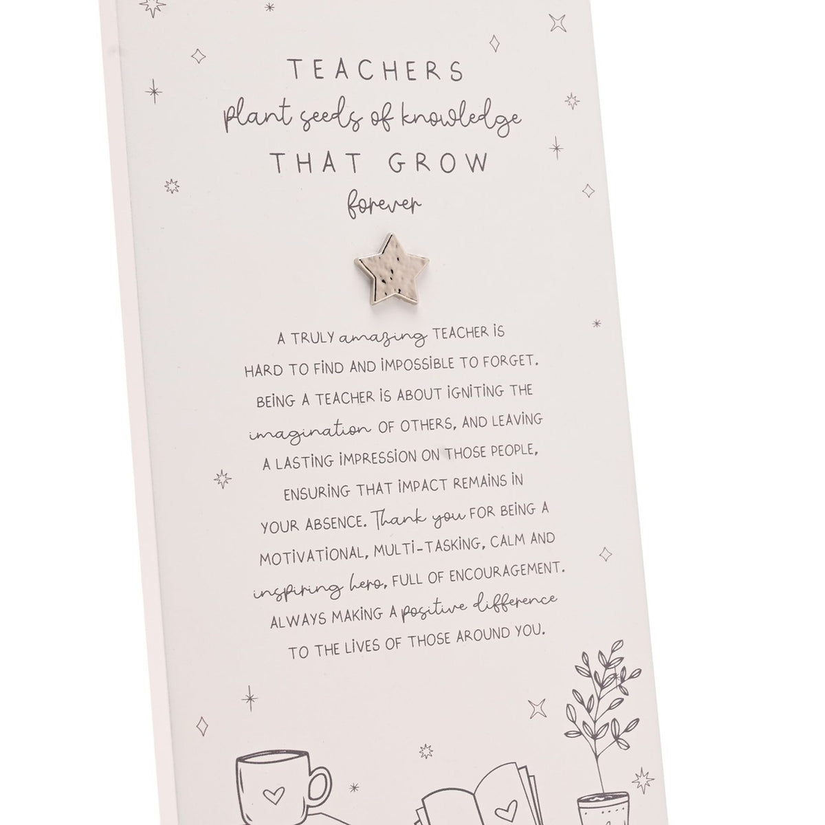 Teacher Standing Verse Plaque with Star - Off White & Grey