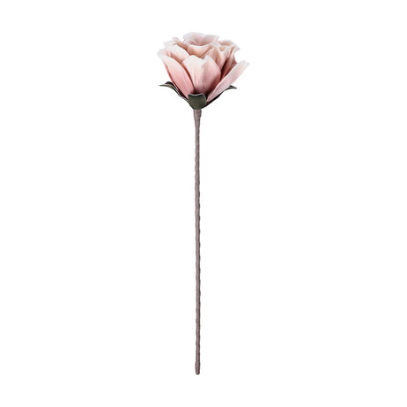 Molave Artificial Flower 65cm in pink & white, a single long stem with one layered rose-like bloom on green leaves, mauve-grey wrapped stem, shown on a plain white background.