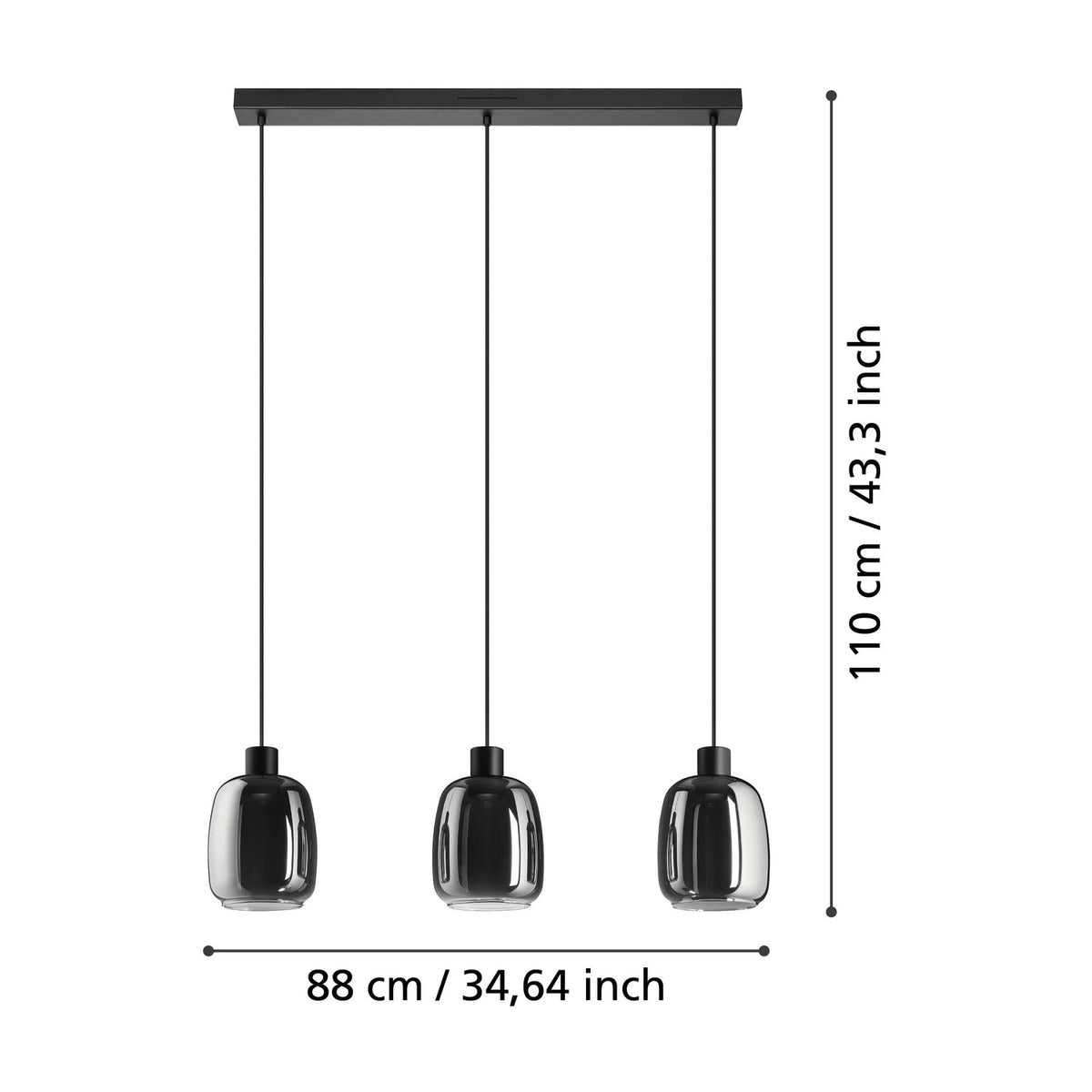 Molochio Smart Colour Changing Smoked Glass Linear Pendant Light