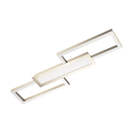 Monirote LED flush ceiling light in brushed aluminium, featuring two open rectangular frames flanking a white rectangular diffuser panel, shown on a plain white background.