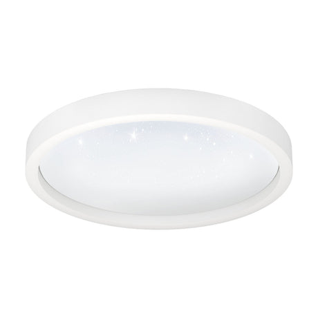 Montemorelos Smart LED Flush Ceiling Light, 42cm round white aluminium body with crystal-effect plastic diffuser showing a sparkling starlight pattern, shown on a plain white background.