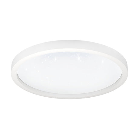 Montemorelos round LED flush ceiling light in white aluminium, 57cm diameter, with a crystal-effect plastic diffuser, shown against a plain white background.