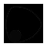Moschella LED flush ceiling light with a slim rounded-triangle ring in black, white diffuser edge, round canopy, aluminium and steel construction, shown against a plain black background.