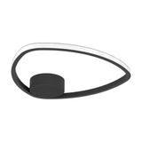 Moschella LED Flush Ceiling Light in black, featuring a rounded-triangle ring with a white plastic diffuser edge and round black canopy, shown on a plain white background.