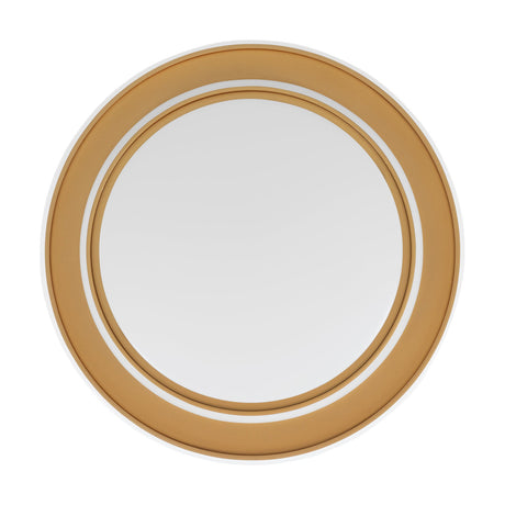 Moschetta LED Flush Ceiling Light, 40cm round fixture with tiered gold steel rings, white bands, and a central white diffuser, shown on a plain white background.
