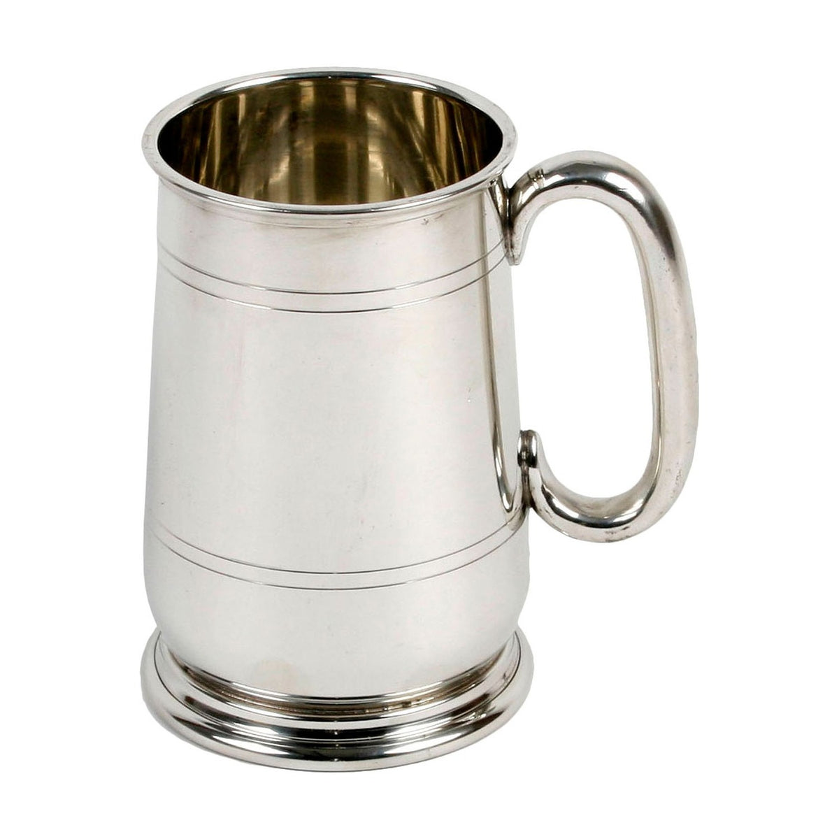 1 Pint Metal Tankard with Stepped Base and C Handle - Silver