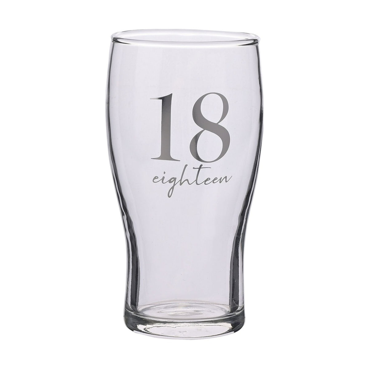 18th Birthday Tulip Beer Glass with Silver Print - Clear