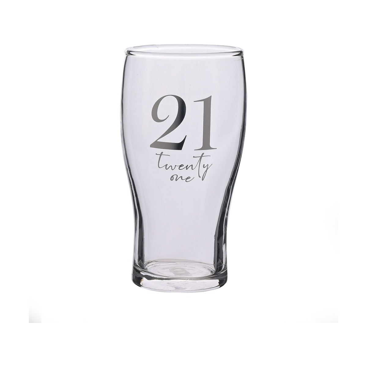 21st Birthday Tulip Beer Glass with Silver Print - Clear