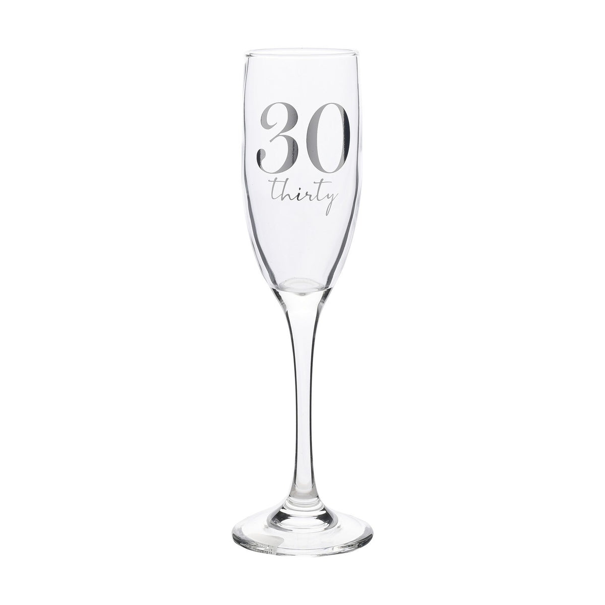 30th Birthday Champagne Flute with Silver Lettering - Clear