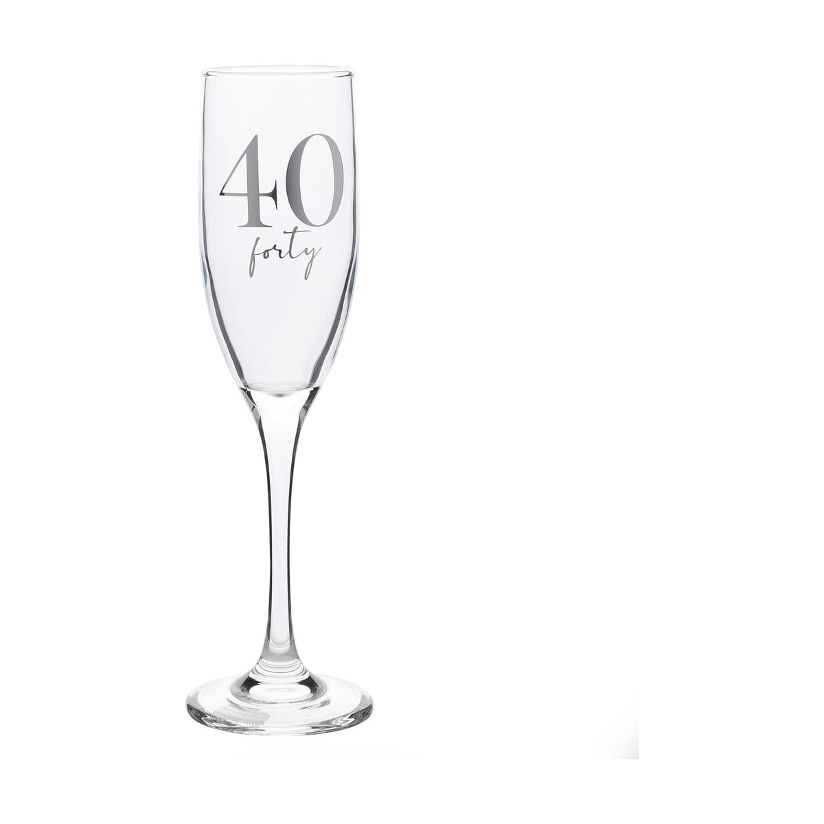 40th Birthday Champagne Flute with Silver Print - Clear