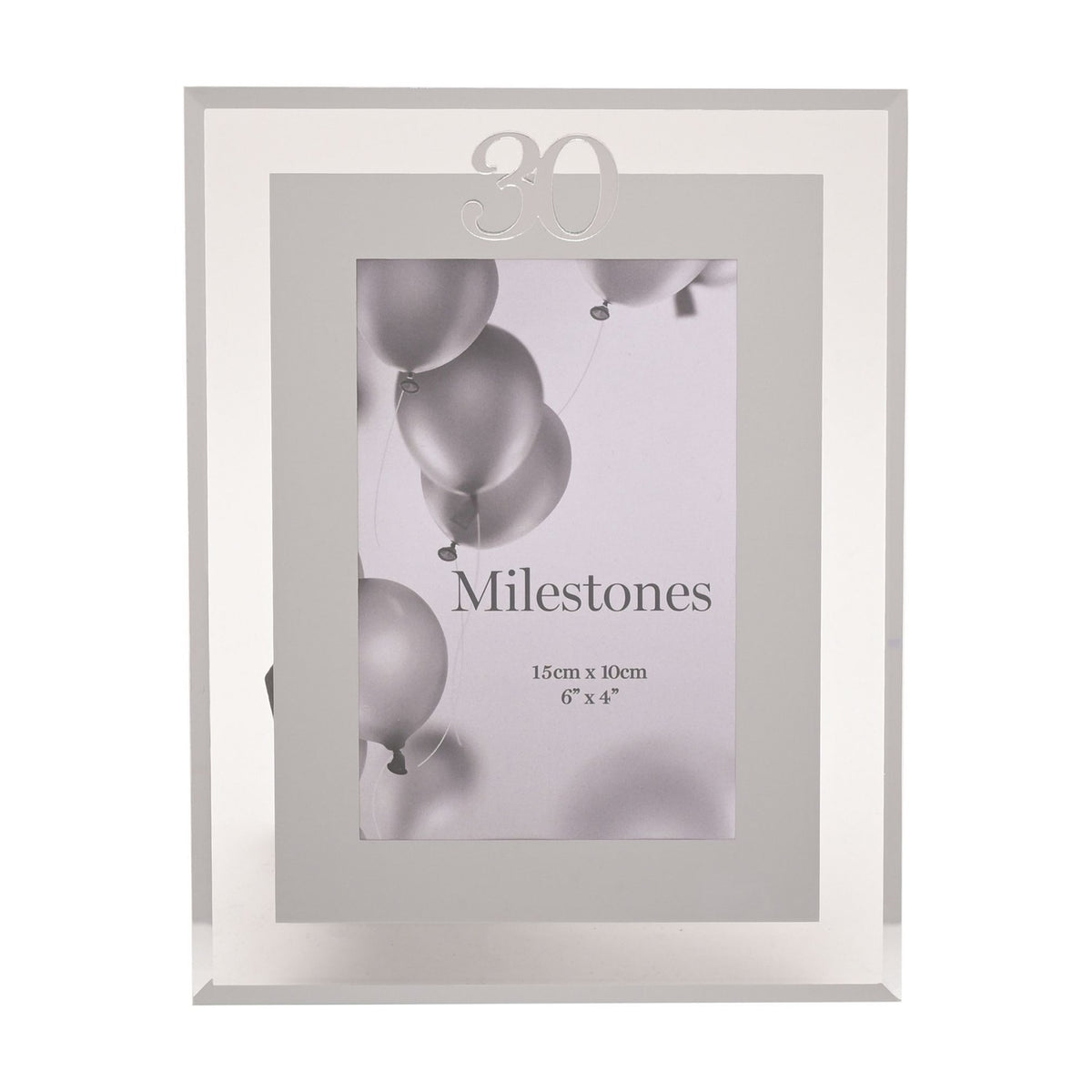 30th Birthday Mirror Border Photo Frame 6 x 4in - Silver