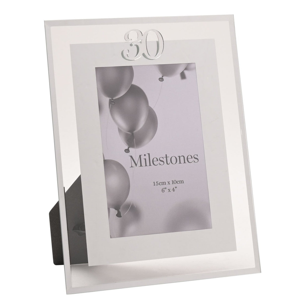 30th Birthday Mirror Border Photo Frame 6 x 4in - Silver