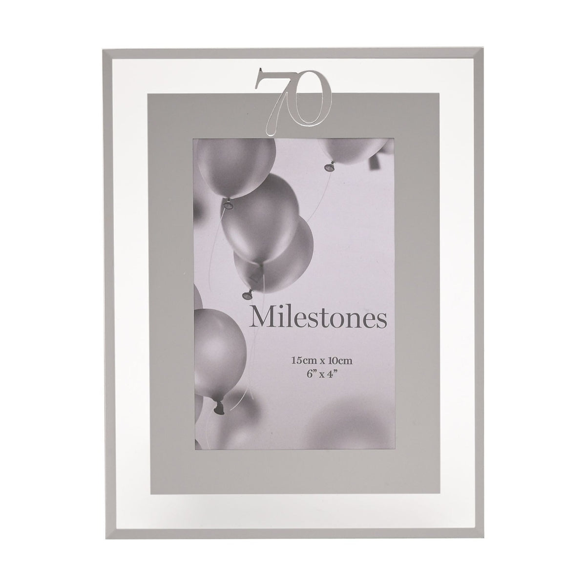 70th Birthday Mirror Border Photo Frame 6 x 4in - Silver