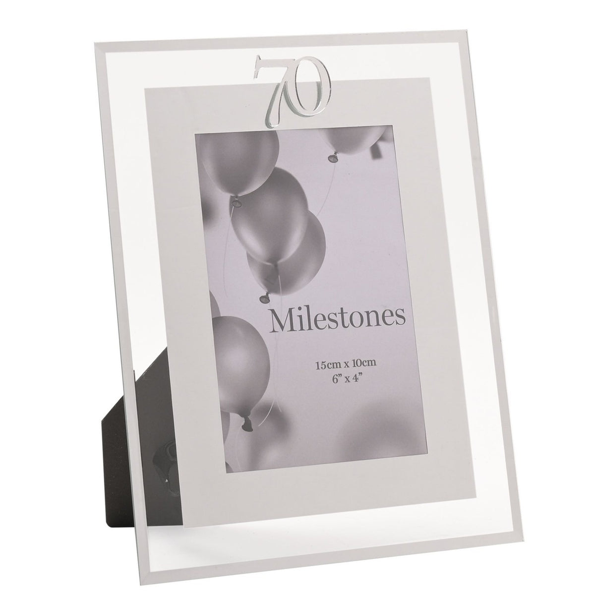 70th Birthday Mirror Border Photo Frame 6 x 4in - Silver