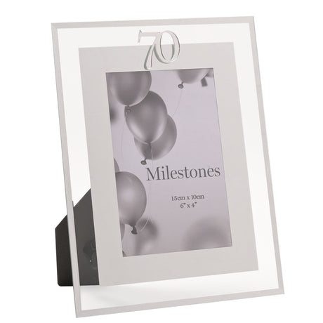 70th Birthday Mirror Border Photo Frame 6 x 4in - Silver