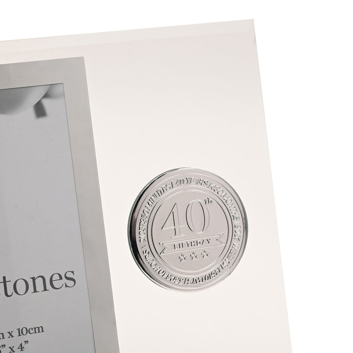 40th Glass Photo Frame with Metal Badge 6 x 4in - Clear & Silver