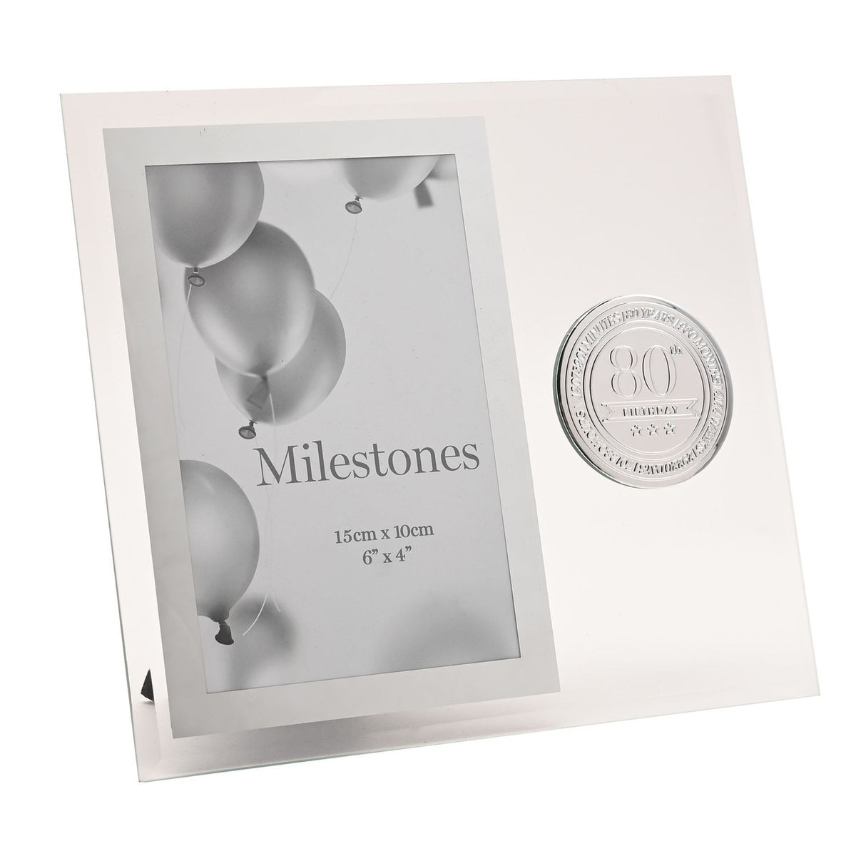 80th Birthday Metal Badge Glass Frame 6 x 4in - Clear & Silver