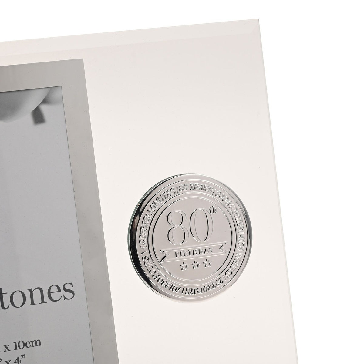 80th Birthday Metal Badge Glass Frame 6 x 4in - Clear & Silver