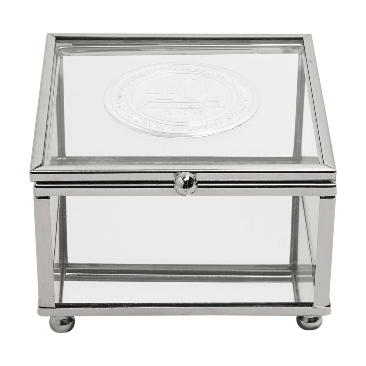 40th Birthday Glass Trinket Box with Metal Badge 15cm - Silver
