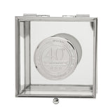 40th Birthday Glass Trinket Box with Metal Badge 15cm - Silver