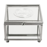 50th Birthday Glass Trinket Box with Metal Badge 15cm - Silver