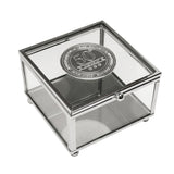 50th Birthday Glass Trinket Box with Metal Badge 15cm - Silver