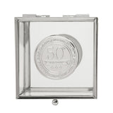 50th Birthday Glass Trinket Box with Metal Badge 15cm - Silver