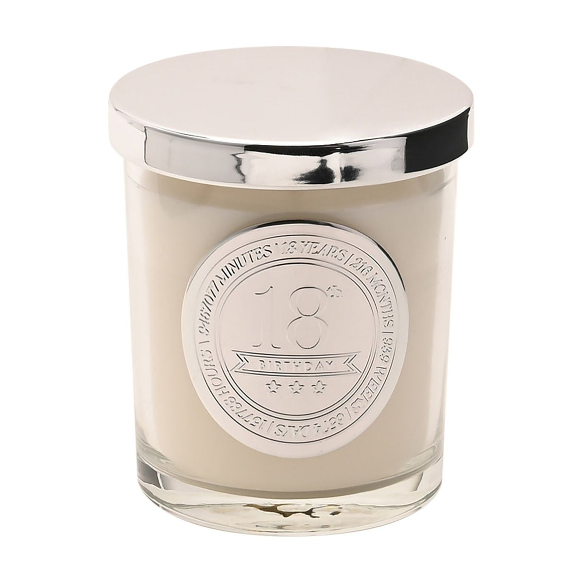 18th Birthday Sandalwood Scented Candle - Cream & Silver