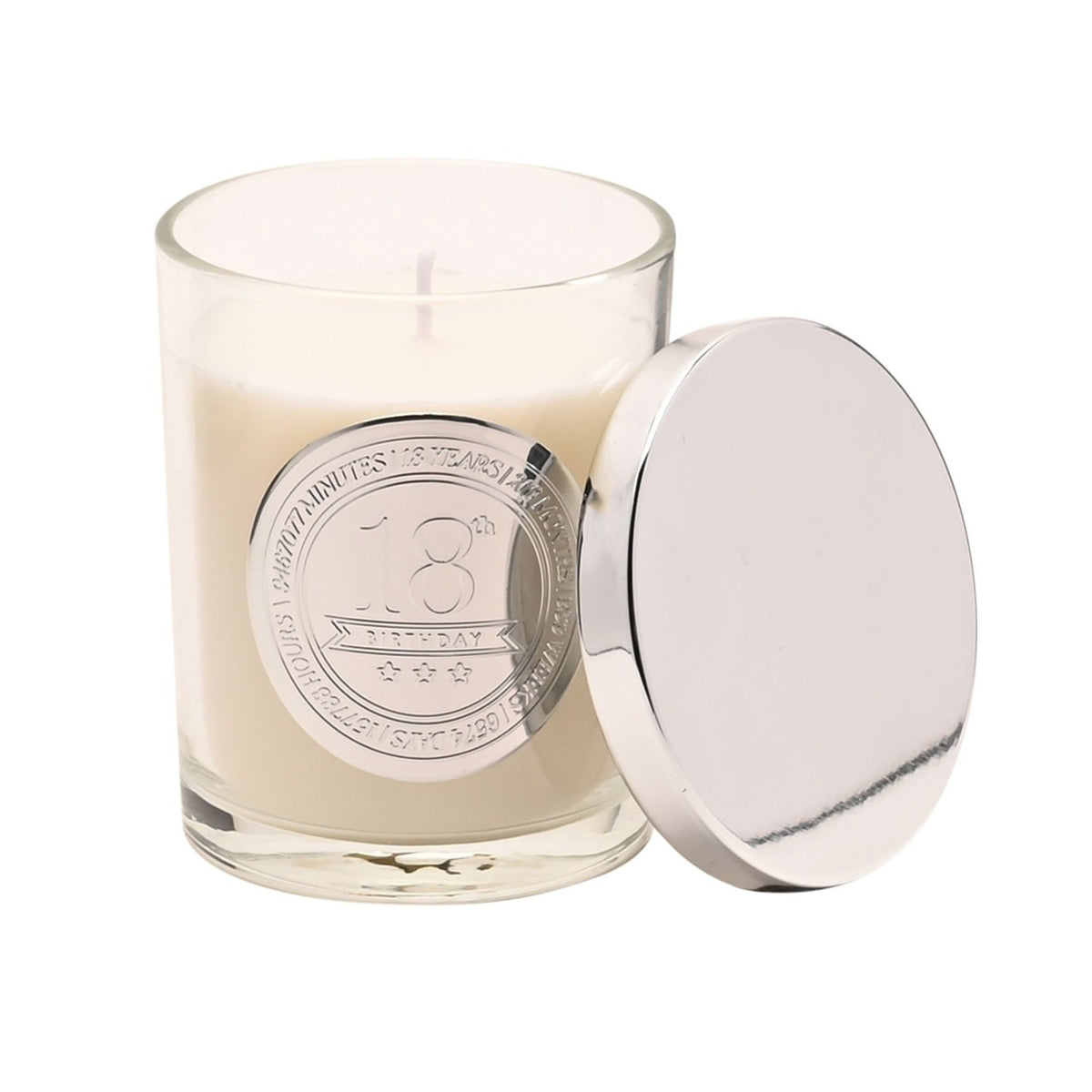 18th Birthday Sandalwood Scented Candle - Cream & Silver