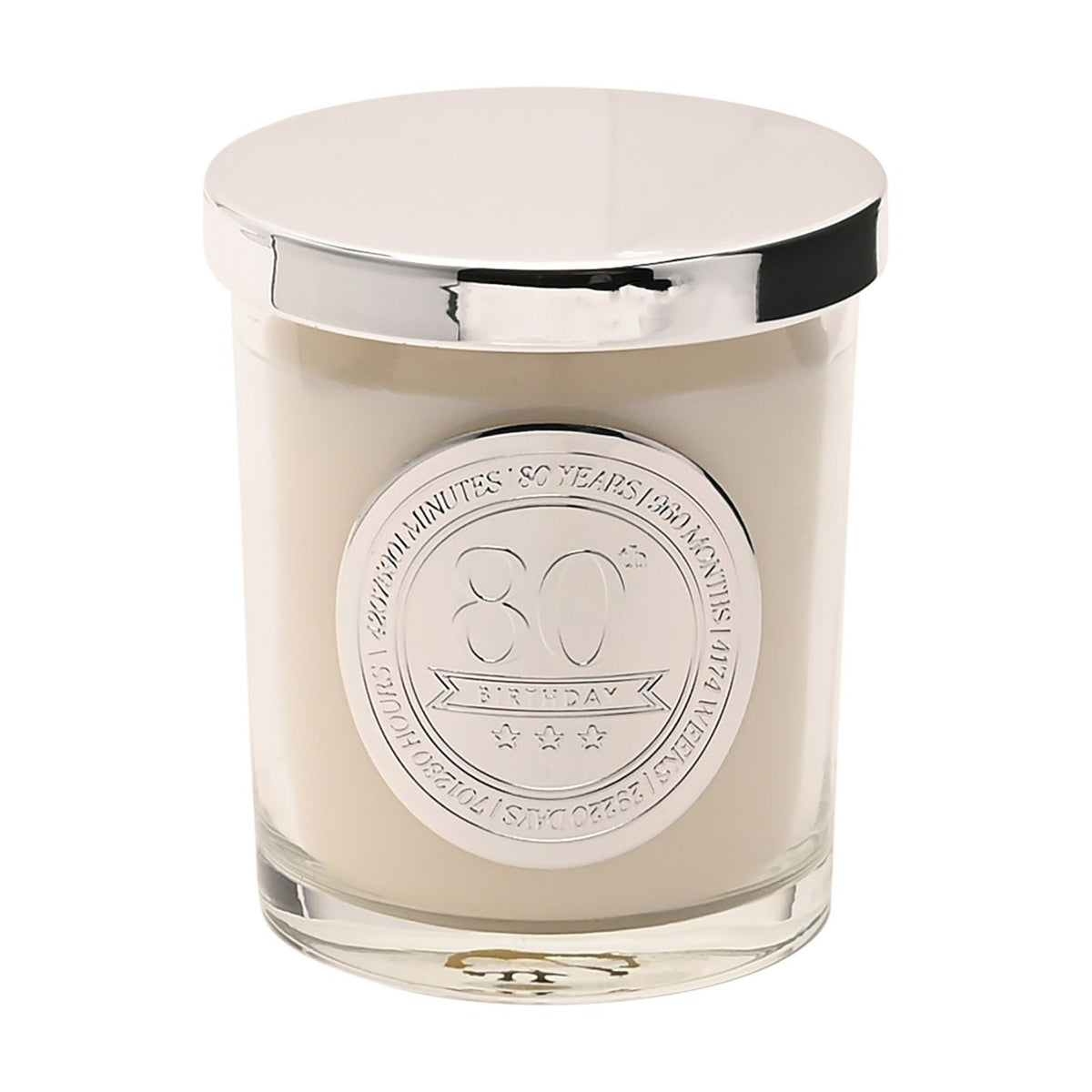 80th Birthday Sandalwood Scented Candle - Silver & White