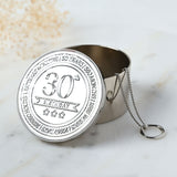 30th Birthday Embossed Round Metal Trinket Box - Silver