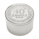 40th Birthday Round Metal Trinket Box with Lid - Silver