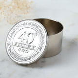 40th Birthday Round Metal Trinket Box with Lid - Silver