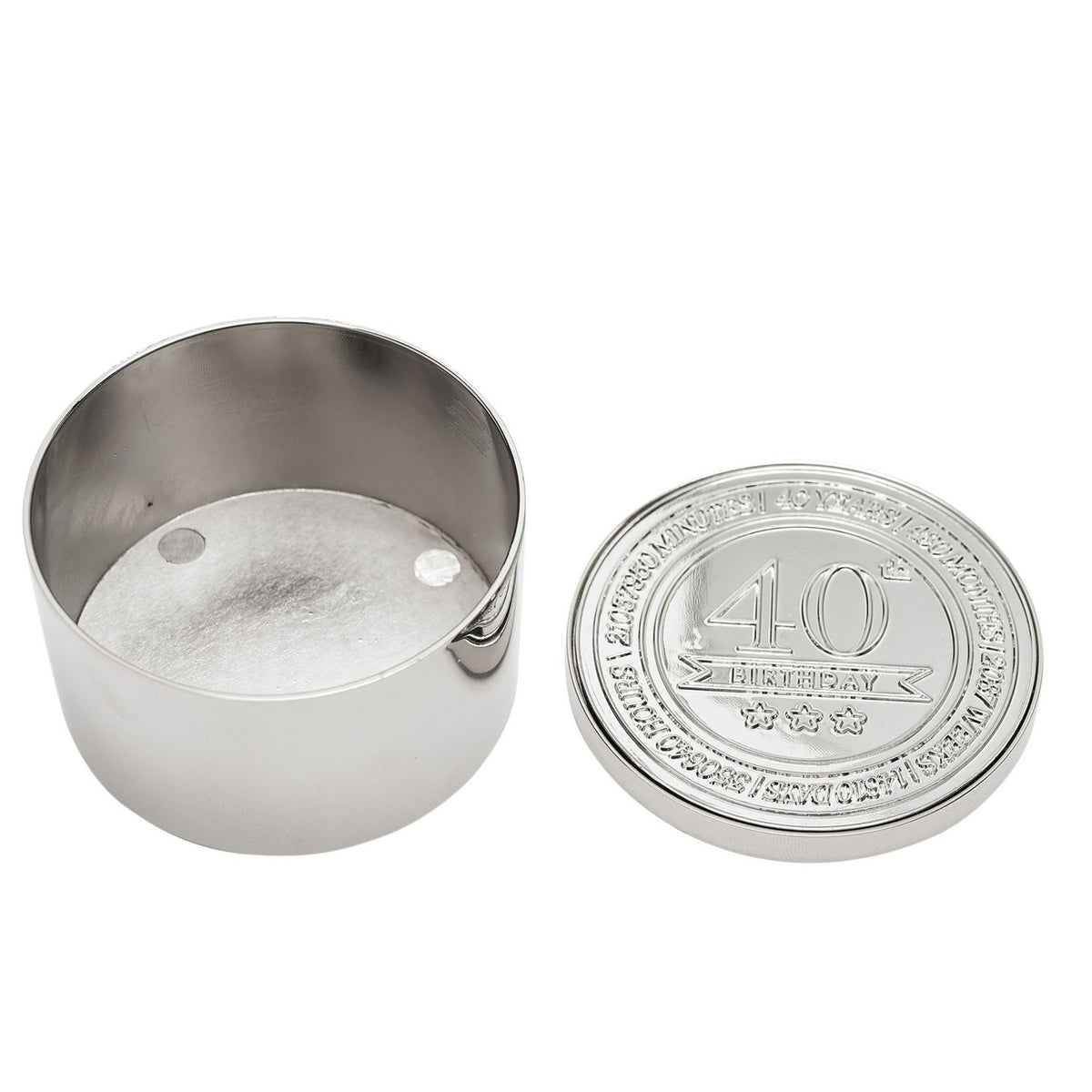 40th Birthday Round Metal Trinket Box with Lid - Silver