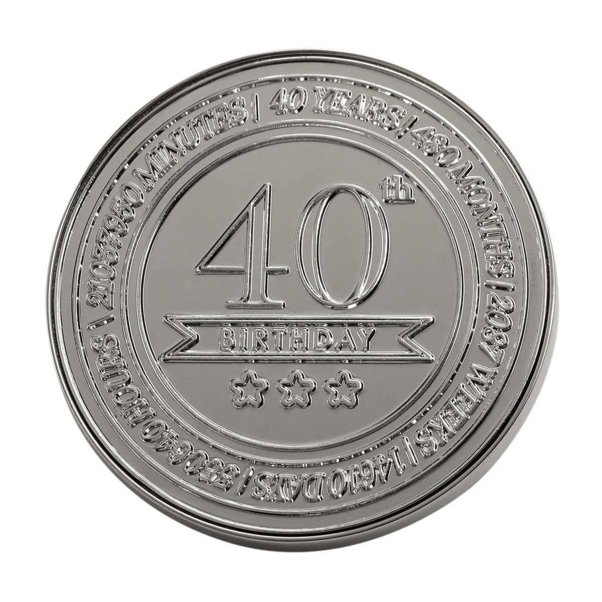 40th Birthday Round Metal Trinket Box with Lid - Silver