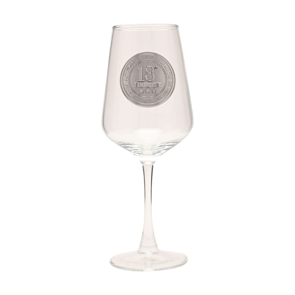 18th Birthday Badged Stemmed Wine Glass with Stars - Clear