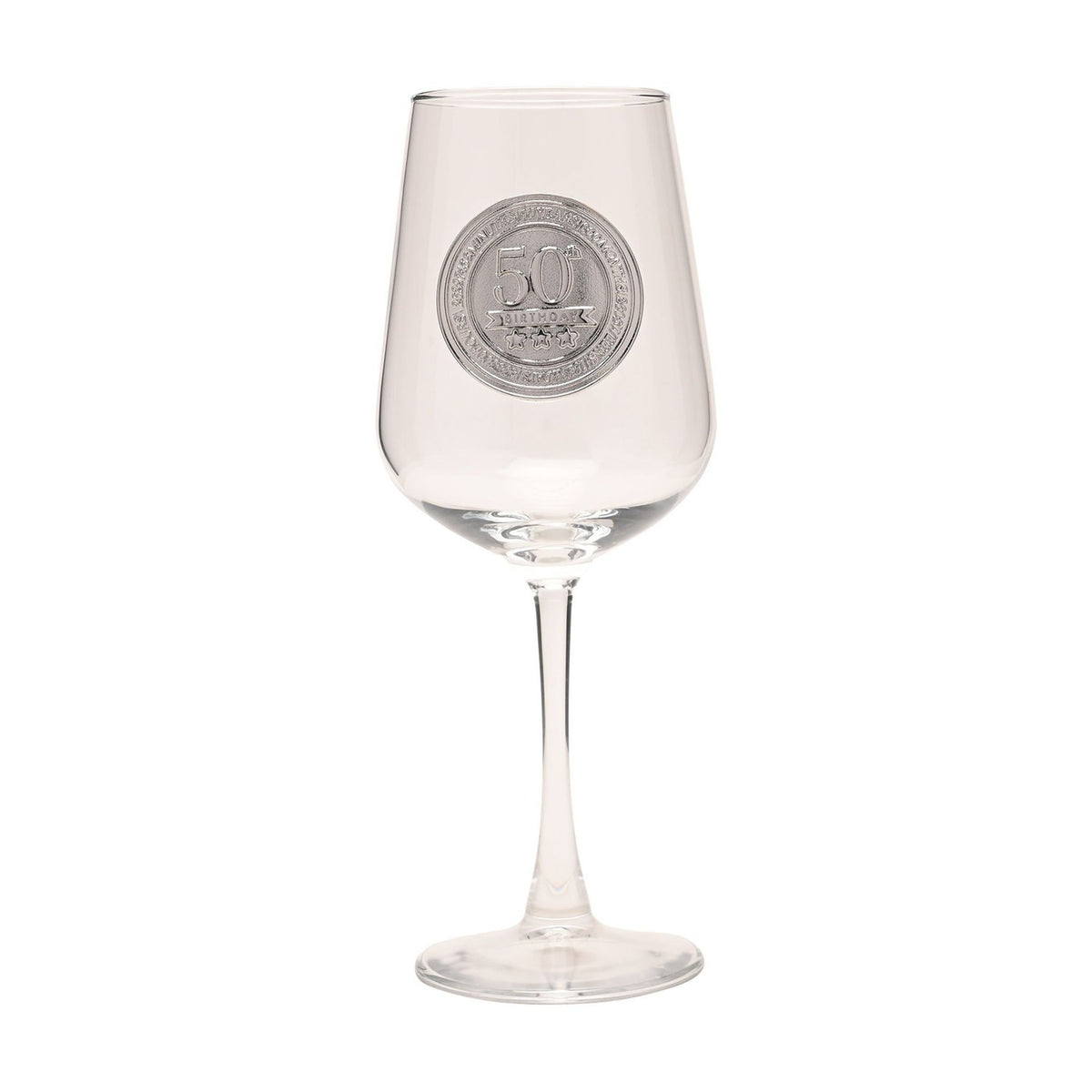 50th Birthday Badged Stemmed Wine Glass - Clear & Silver