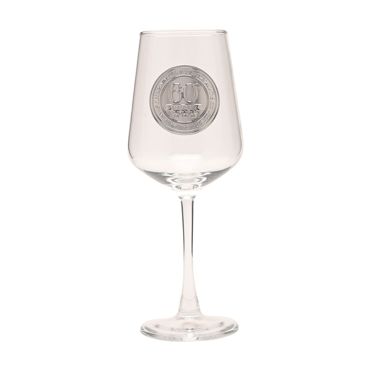 60th Birthday Badged Wine Glass 22.3cm - Clear & Silver