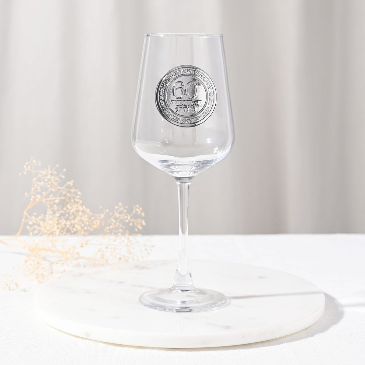 60th Birthday Badged Wine Glass 22.3cm - Clear & Silver